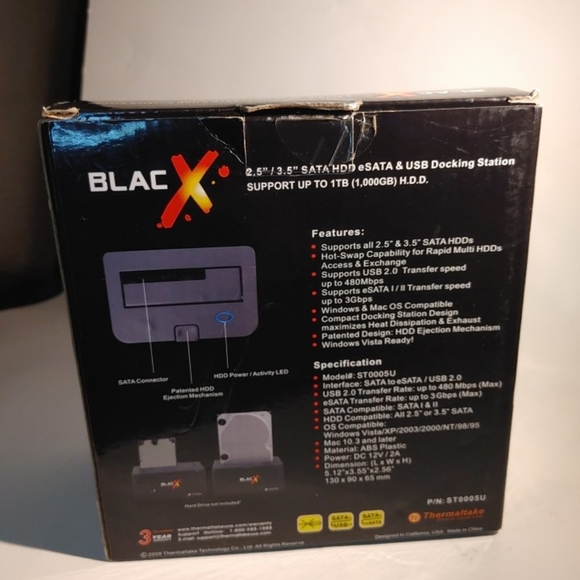 Thermaltake BlacX Dual 2.5" 3.5" SATA HDD eSATA USB2.0 Docking Station.Still - Picture 6 of 16